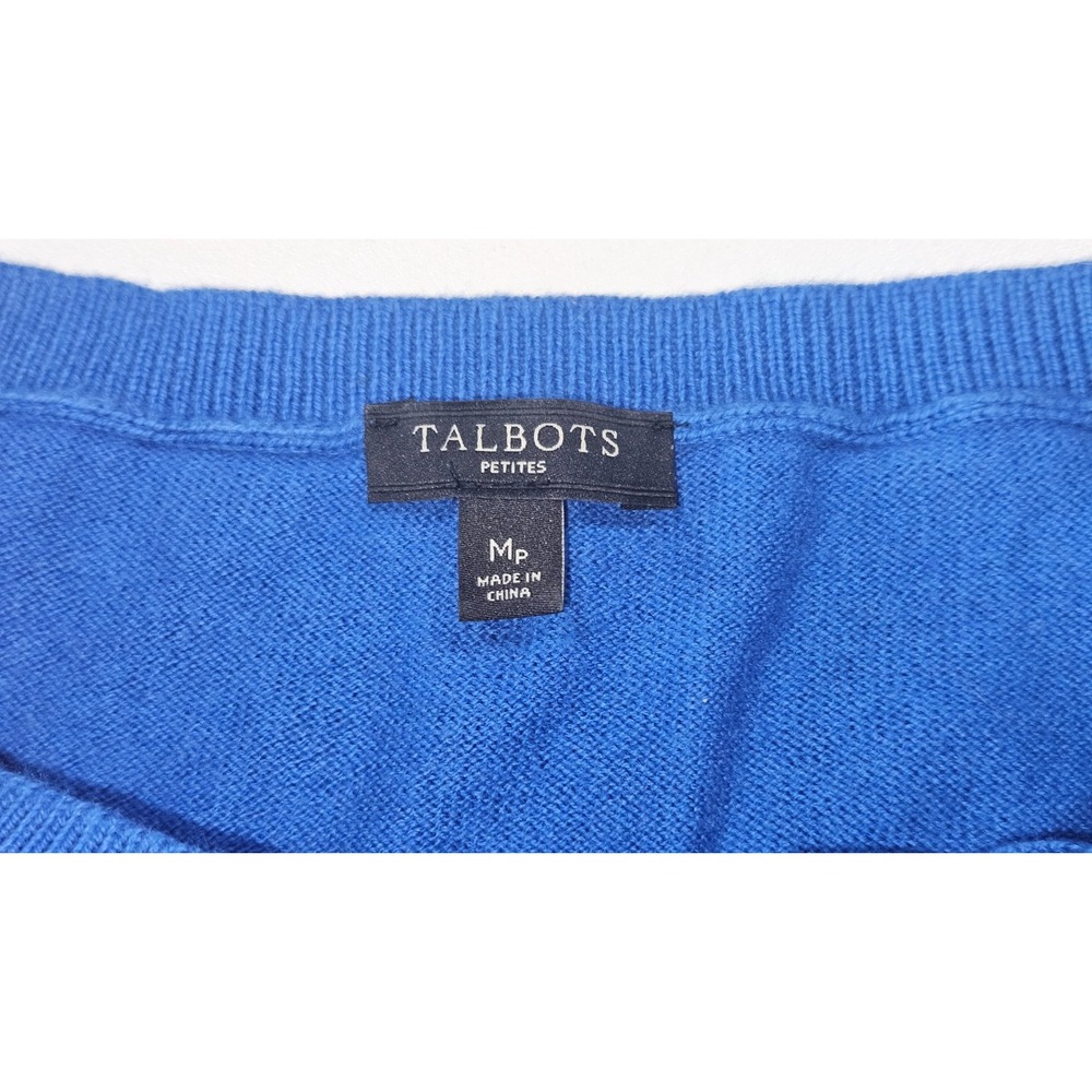 Talbots MP Blue Cotton Wool Cashmere Sweater Pocket Relaxed Preppy Quiet Luxury - Picture 3 of 7